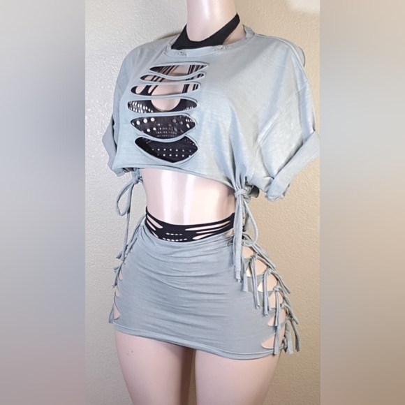 Gray Custom Rocker Tshirt Skirt Set - Picture 4 of 7